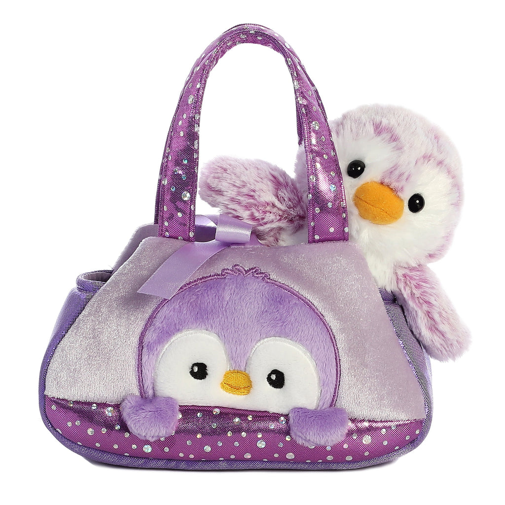 Aurora PomPom Penguin Purple Carrier 7 inch Plush Stuffed Animal Toy