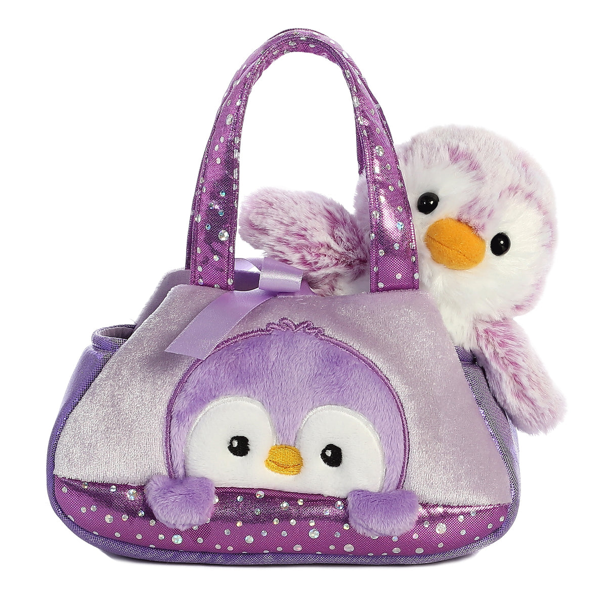 Aurora PomPom Penguin Purple Carrier 7 inch Plush Stuffed Animal Toy