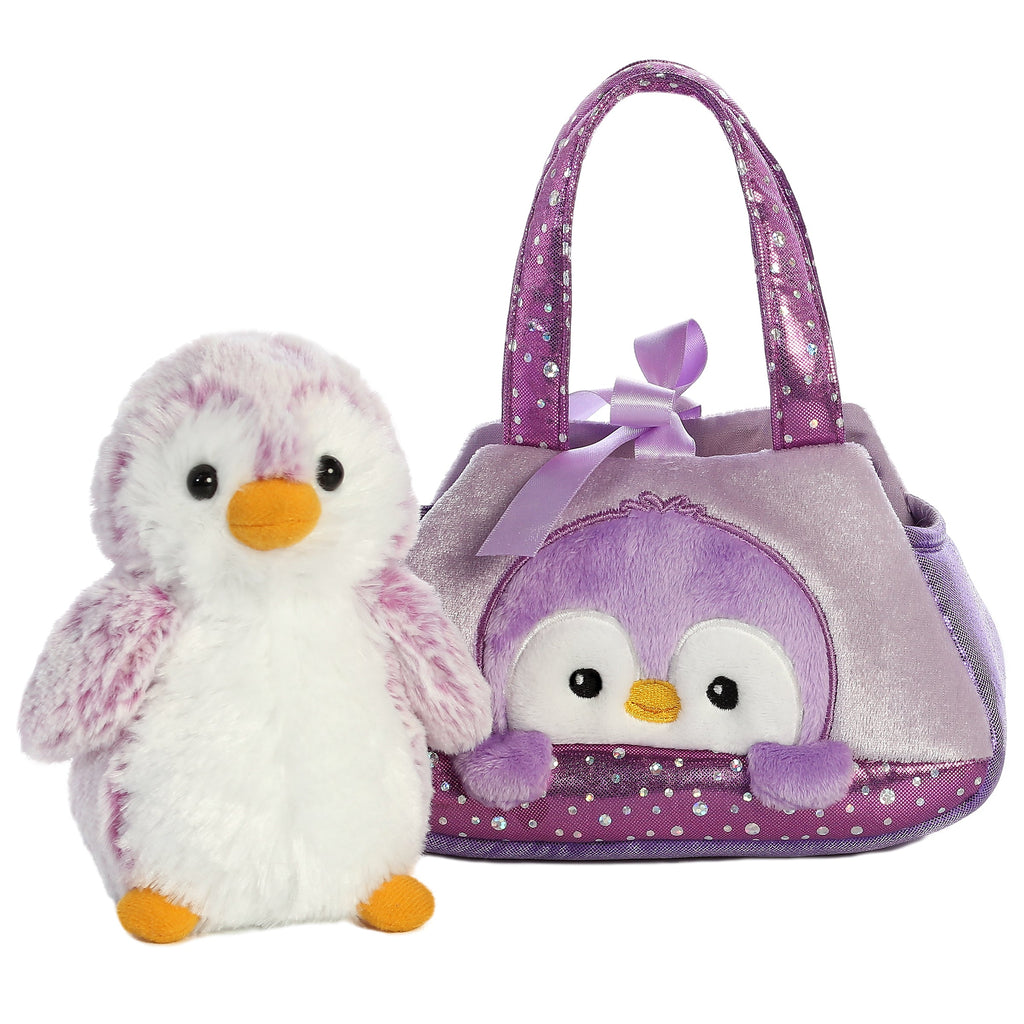 Aurora PomPom Penguin Purple Carrier 7 inch Plush Stuffed Animal Toy