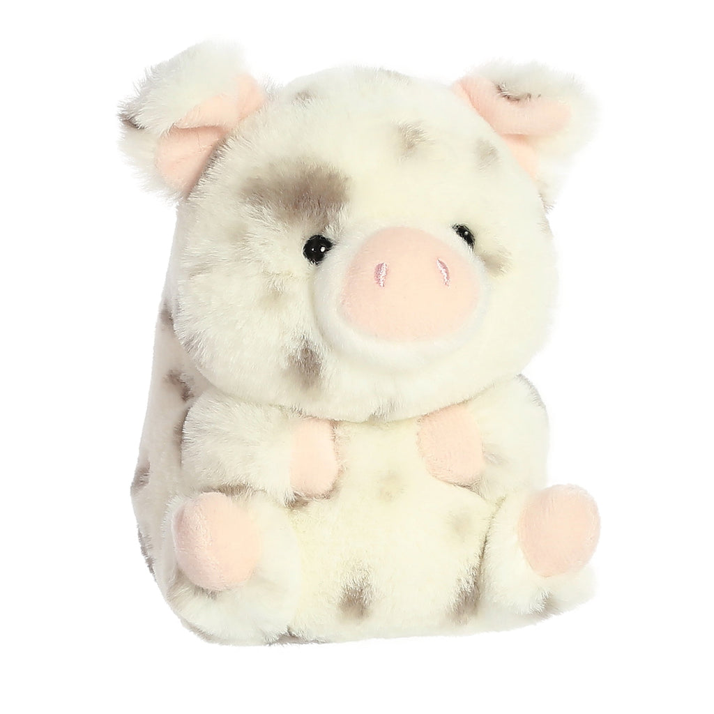 Aurora Round Rolly Pet Periwinkle Pig White 5 " 16991 Plush Stuffed Animal Toy